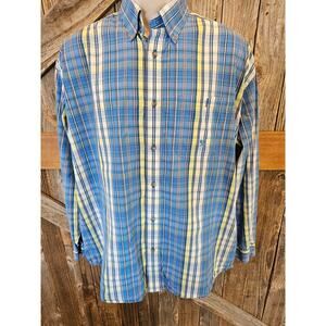 Vintage wrangler 20X blue plaid long sleeve Western rodeo shirt large L men's ^*